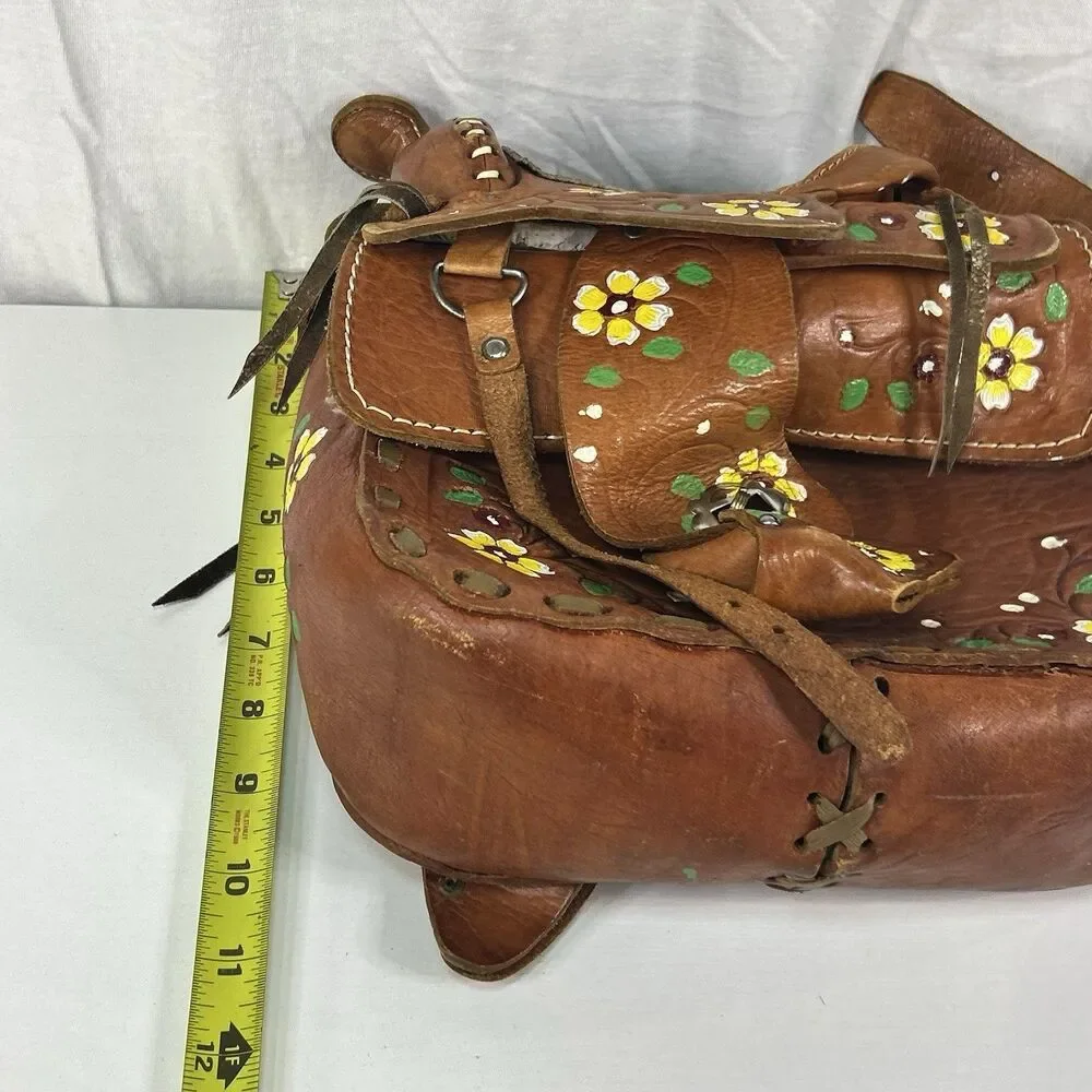 Hand Tooled Leather Saddle Purse Hand Painted Floral Western Shoulder Bag